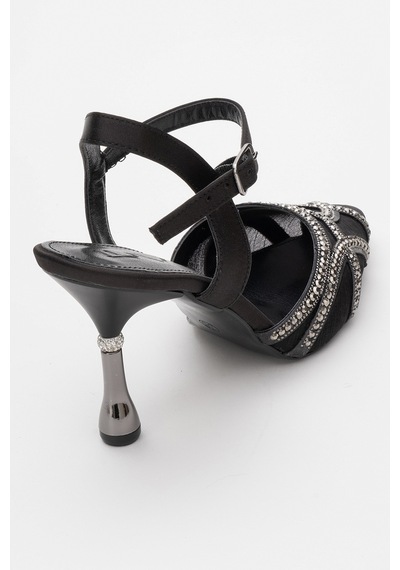 Luvishoes Luvi Shoes Volby Siyah Saten Taşlı Kadın Abiye Ayakkabı Siyah
