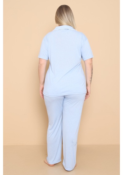 Wordex Mirano 4400 Polyviscon Kumaş Kısa Kollu Düğmeli Büyük Beden Kadın Pijama Takımı Açık Mavi Wordex Mirano 4400 Polyviscon Kumaş Kısa Kollu Düğmeli Büyük Beden Kadın Pijama Takımı Açık Mavi