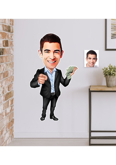 Kişiye Özel Bay Bankacı Karikatürlü Duvar Sticker 50X70CM 1
