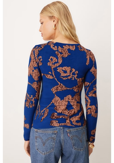 Armonika Kadın Mavi-bej Asimetrik Yaka Detaylı Bluz Arm-26k001046