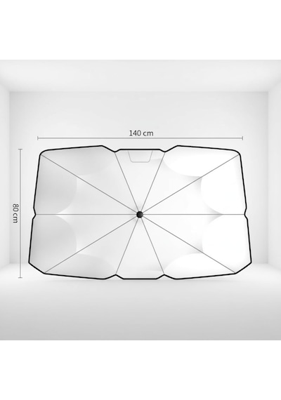 Araba Ön Cam Güneşliği Şemsiye 140x80 Cm - Deri Kılıflı Katlanabilir Oto Güneşlik, Isı Ve Uv