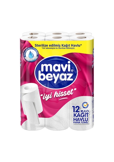 3 Adet Mavi Beyaz Kağıt Havlu 12'li