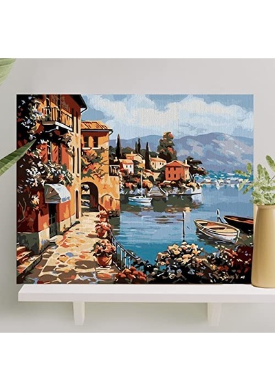 Sayılarla Boyama Tuval Seti Fırça Boya Dahil Çıtalı 40x50 Cm - Göl