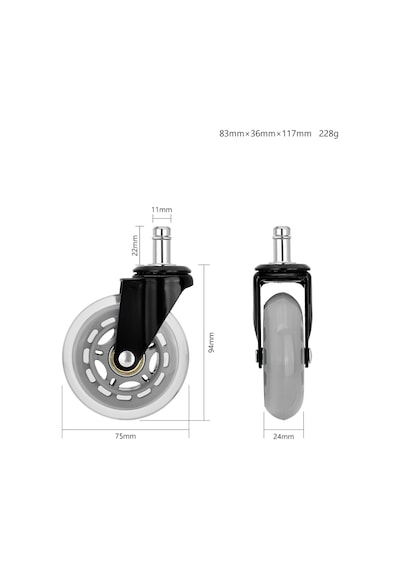 S-wheels Motion Silikon Oyuncu Koltuğu Tekeri 75mm - Gri Ofis Koltuk Tekeri Ultra Sessiz Sandalye Tekeri Gri