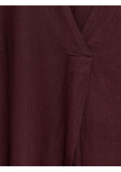 Lcw Everyday Bordo V Yaka %100 Keten Elbise