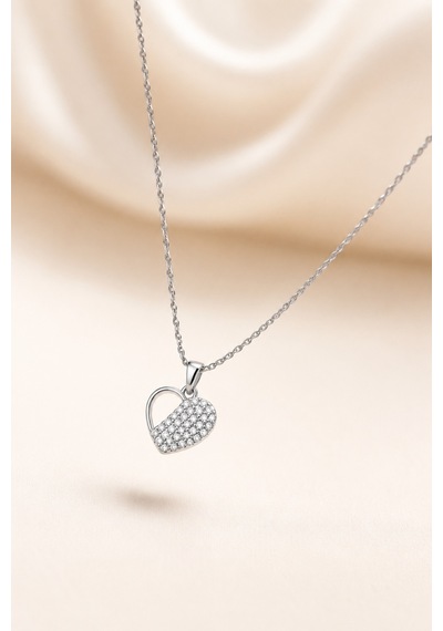 Balenbi Jewelry Kadın Taşlı Kalp Figürlü Gümüş Renk Kararmaz Çelik Kolye 1157
