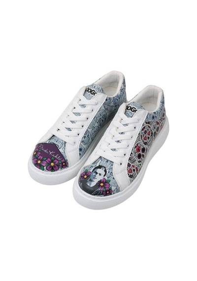 Kadın Vegan Deri Beyaz Sneakers - Remembrance Of Frida Kahlo Tasarım Beyaz