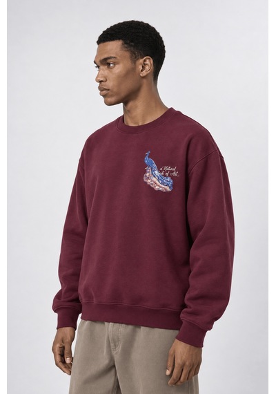 Respire Erkek Natural Patch Detaylı Oversize Sweatshirt Bordo