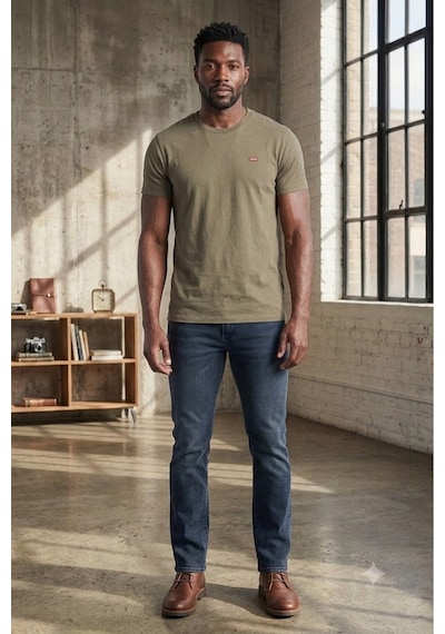 Levi's Saf Pamuk Erkek Haki Bisiklet Yaka Tişört