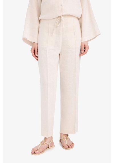 Defacto %100 Keten Straight Fit Esnek Belli Cepli Pantolon D4388ax25smer42 Ekru