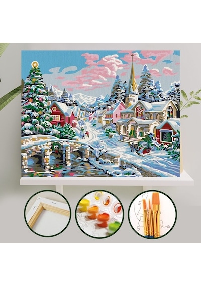 Sayılarla Boyama Tuval Seti 40X50 Cm - Kar Manzarası