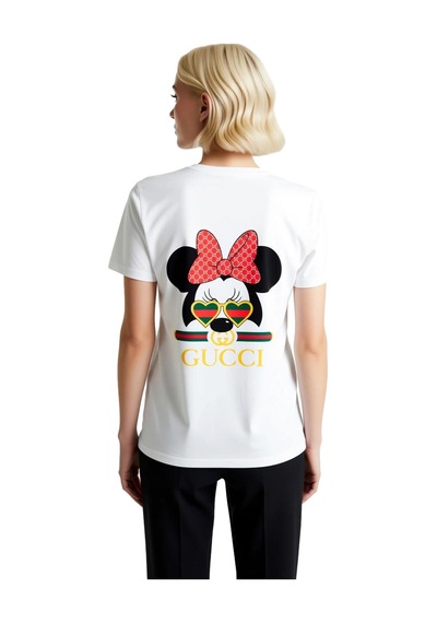 Paybuy Kadın Grafik Baskılı Kısa Kollu Tişört Lüks Moda Tasarımı Kalp Gö Beyaz