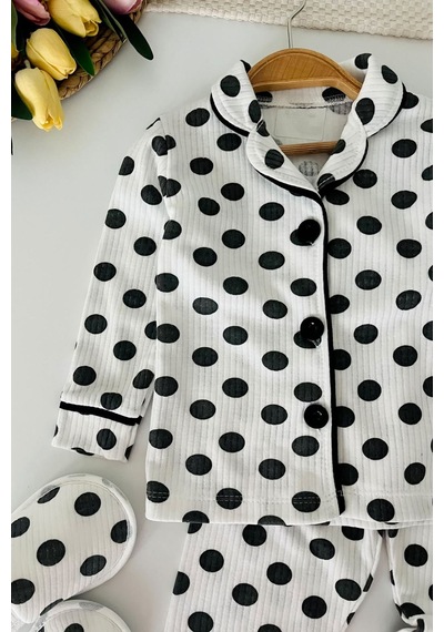 Minigimin Cicileri Puantiye Desenli Terlikli Kız Çocuk 3 Lü Pijama Takımı - Beyaz
