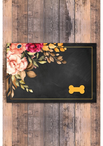 Evaşk Vinil Kaymaz Tabanlı Keçe Baskılı Evcil Hayvan Pet Mama  Paspası 30x45 Renk KEMİK PM1630KE