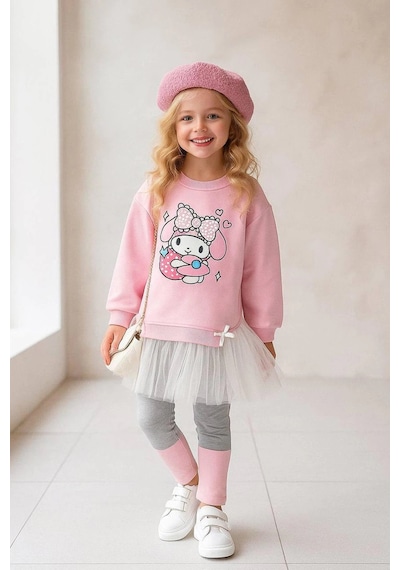 Koçak Kids Kuromi Desenli Tütü Detaylı Pembe Renk Kız Çocuk Taytlı Takım Pembe