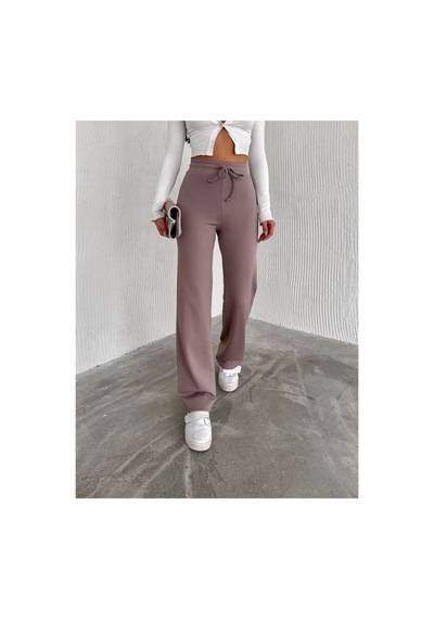 Dechival Kadın Bol Paça Fitilli Pantolon Yazlık Wide Leg Eşofman Altı Gül