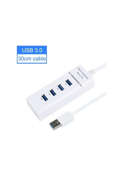 Beyaz 4 Port 3.0 Usb Hub Splitter Yüksek Hızlı Çoklu Splitter Usb Adaptörü Genişletme Kablosu Masaüstü Pc Dizüstü Adaptörü Usb Hub