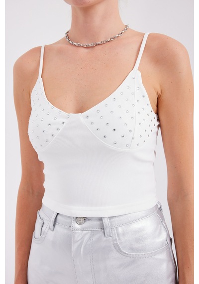 Bigdart 918 İp Askılı Crop Top - Beyaz 001