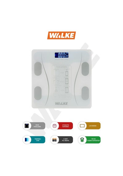 Walke Çok Fonksiyonlu Digital Baskül Yağ Su Kas Vücut Kitle Endeksi Kilo Ölçer Tartı Beyaz