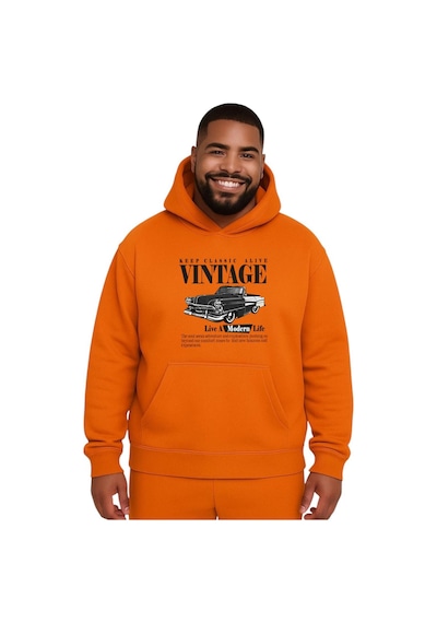 Benroma Vintage Baskılı Büyük Beden Unisex Sweatshırt Turuncu
