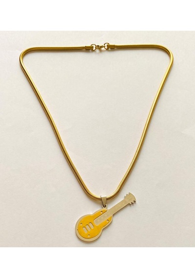 Vercetti 1. Sınıf Kalın Çelik Burgu Zincir Gitar Figürlü Altın ve Gümüş Renk Kolye