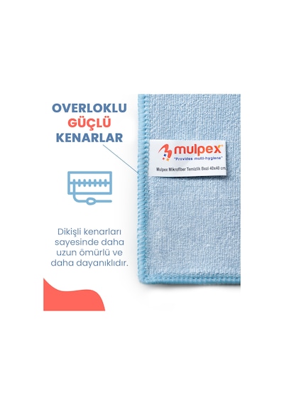 Mulpex Mikrofiber Temizlik Bezi 40x40 Cm 375 Gsm, Parlak Dokulu, 60 Gr 2, Yüksek Emici, İz Bırakmaz Mavi
