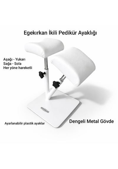 Egekırkan P420-01s Kuaför İkili Pedikür Ayaklığı Hareketli Başlıklı Beyaz