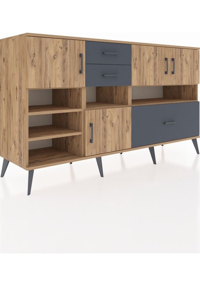 Kronos Konsol 7 Raflı 3 Çekmeceli 4 Kapaklı 176x59x99 Çam-çam/ant Çam-çam/antrasit