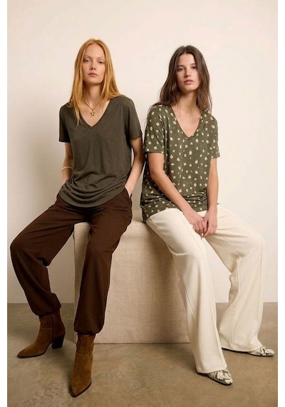 Cotenconcept 2 Adet V Yaka Basic Viskon Karışımlı Tişört Haki-ss18