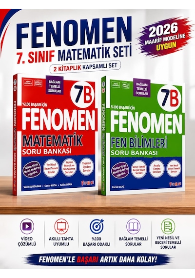Fenomen 7.sınıf 7b Matematik Ve 7b Fen Bilimleri Soru Bankası Seti 2 Kitap Video Çözümlü 2026 Basım