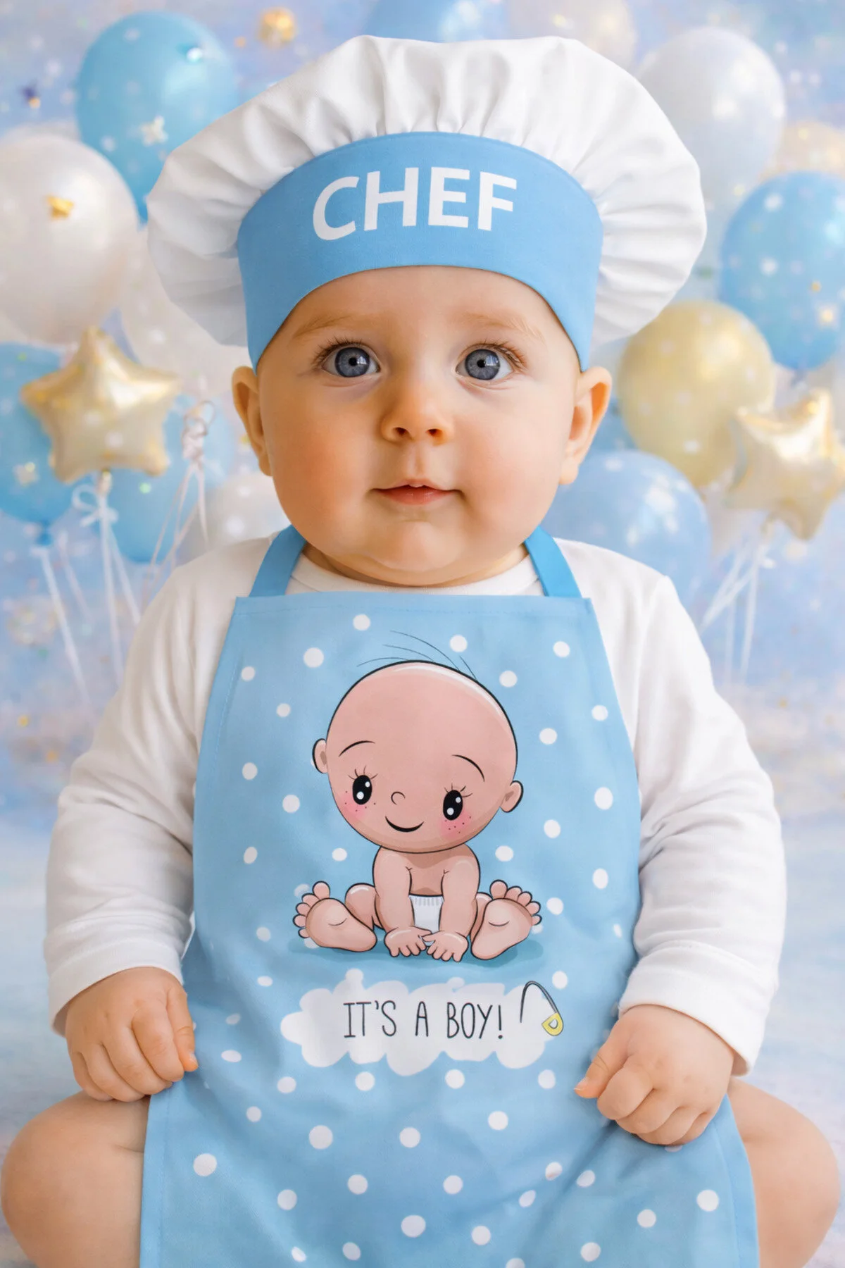 Ays Home 6 Aylık Erkek Bebek Ek Gıda Aşçı Konsept Çekim Önlüğü Mavi