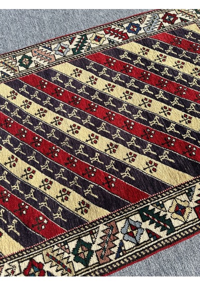El Dokuma Şal Halısı 84x125 Kırmızı Lacivert %100 Yün Halı Kırmızı