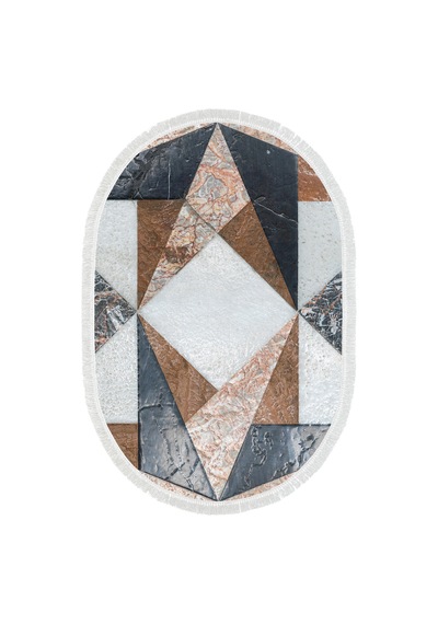 Alanur Home Kaymaz Dijital Mutfak & Salon Halı Star Pamuk Saçaklı Oval Geometrik E5028 Renkli