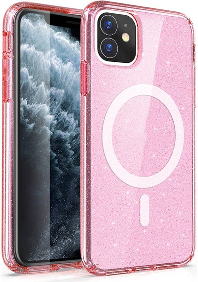 Nourthkiingdom Apple Uyumlu iPhone 11 Kılıf Magsafe Şarj Özellikli Parlayan Simli Saydam Renkli Nrtk Allstar Kapak - Pembe Pembe