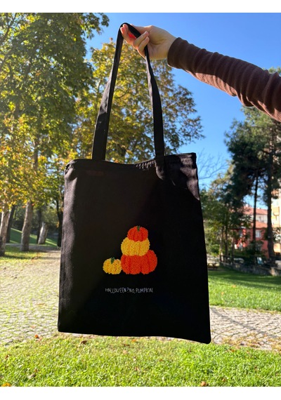 Bolergıashop Pumpkın Tasarım Canvas Omuz Çantası Siyah Punch İşleme