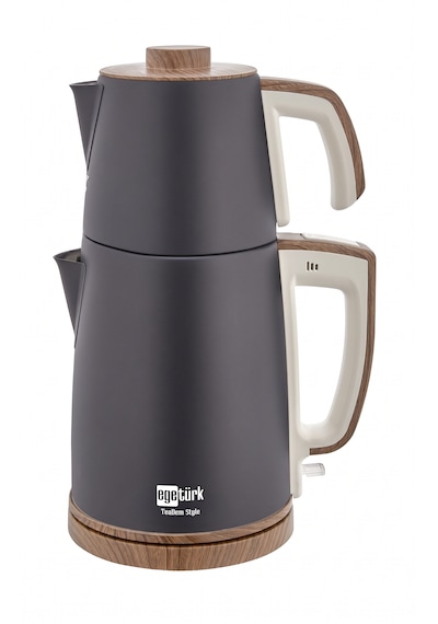 Egetürk Teadem Style Ahşap Görünümlü Çay Makinesi Çaycı 2000w 1.7l Kettle 1.2l Demlik 304 Çelik Gövde Siyah