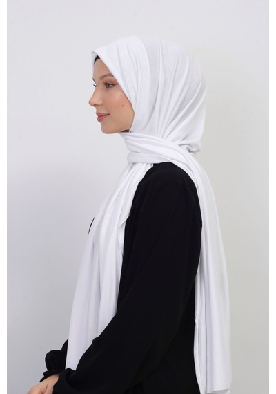 Manolyaşal İslamic Hijab Tesettür Penye Şal - 70 X 180 / Beyaz Beyaz