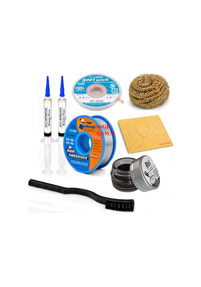 Lehimleme Seti 0,8 Mm 40 Gr Lehim Teli 2 Li Flux Cp-2515 Lehim Fitili 1fırça Ve Havya Ucu Temizleme Seti St47