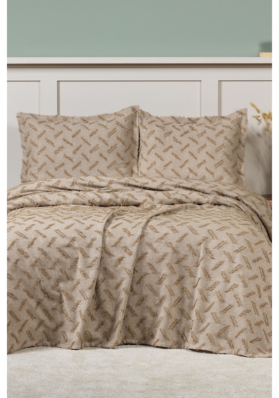 Elart Liya Yatak Örtüsü Takımı Çift Kişilik Pamuklu İskandinav Püsküllü 3 Parça 230x250 Cm Bej Bej