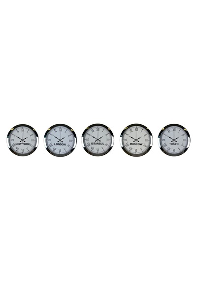 Silver Roma Prestige 5 Li Krom 36 Cm Metal Dünya Duvar Saati Otel Ve Resepsiyon Saati