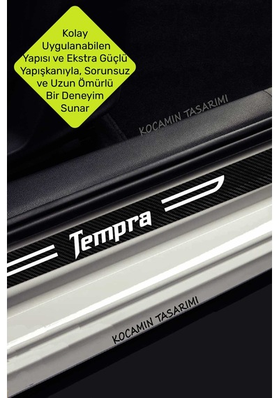 Karbon Kapı Koruma Fiat Tempra Kapı Eşiği Siyah Beyaz Tempra Yazılı Dekoratif 4 Parça Set