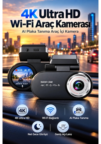 Castu Ck01 4k Ultra Hd Wi-fi Araç Kamerası Aı Plaka Tanıma Araç İçi Kamera