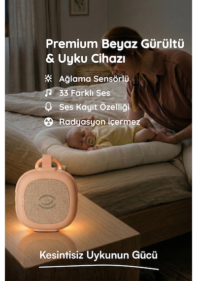 Budizzz Plus Ağlama Sensörlü Beyaz Gürültü Cihazı 33 Sesli Anne Ses Kayıtlı Bebek Uyku Cihazı Pembe