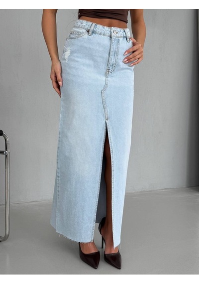 Yırtmaç Detaylı Maxi Denim Etek ÇoK Renkli
