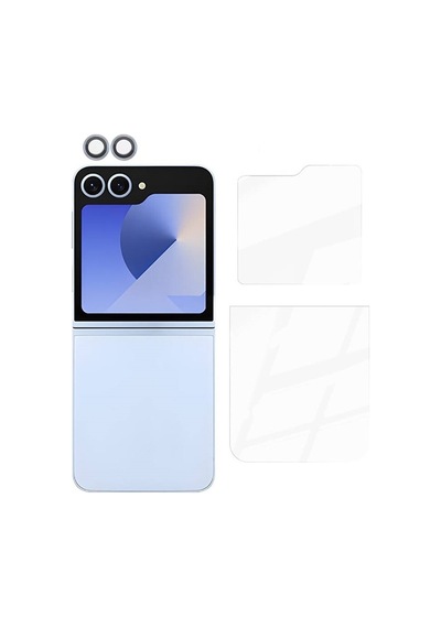Apsuwa Samsung Glaxy Z Flip 6 Uyumlu Ekran Koruyucu Arka + Kamera Lens Koruyucu Mavi