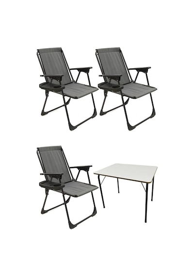 Natura 3 Adet Kamp Sandalyesi Oval Bardaklık Gri + MDF Masa Gri