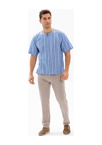 Kısa Kol Şile Bezi Bisiklet Yaka Erkek Yazlık Tshirt Mavi Beyaz Çizgili 3019-mavi Beyaz Çizgili Beyaz - Mavi