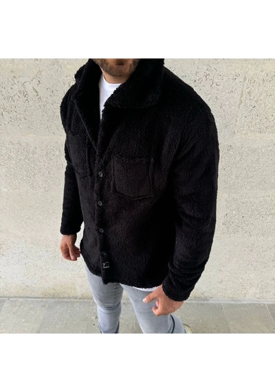 Mbb E-ticaret Erkek Pelüş Polar Hırka Gömlek Yakalı İlik Düğmeli Göğüs Cepli Yumuşak Dokulu - Siyah