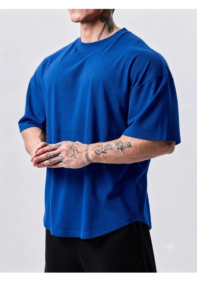 Genius Store Genius Erkek Spor Tişört Oversize Fitness & Gym Antrenman Tişörtü Mavi