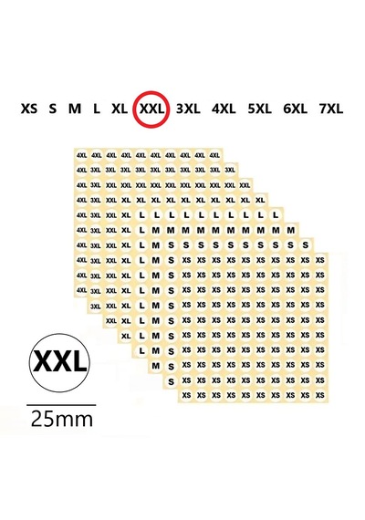 Xxl Yapışkanlı Çapı-25mm Yuvarlak Beden Etiketi 210 Adet 200 Adet